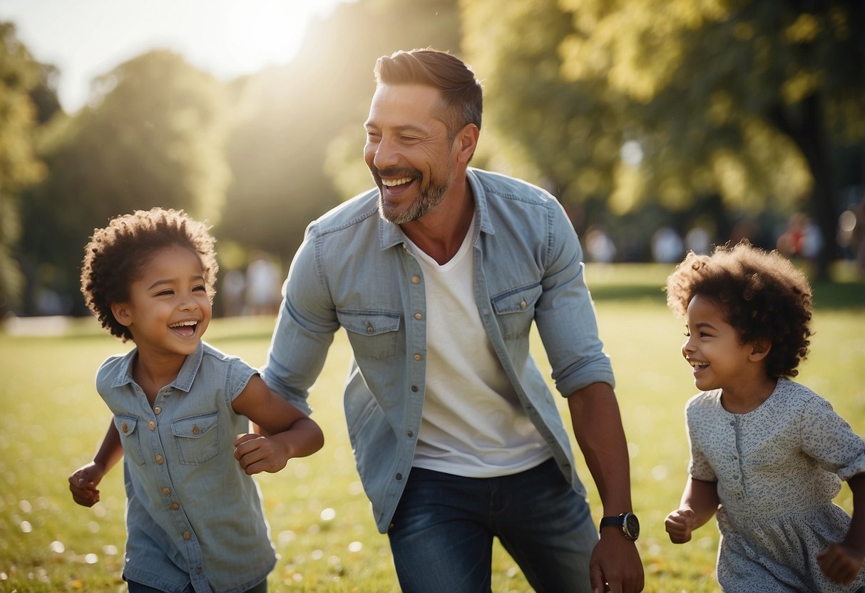 A sunny park with diverse families enjoying activities together, displaying harmony and mutual respect. Children are seen playing and laughing, while parents engage in positive interactions, reflecting a well-matched parenting style