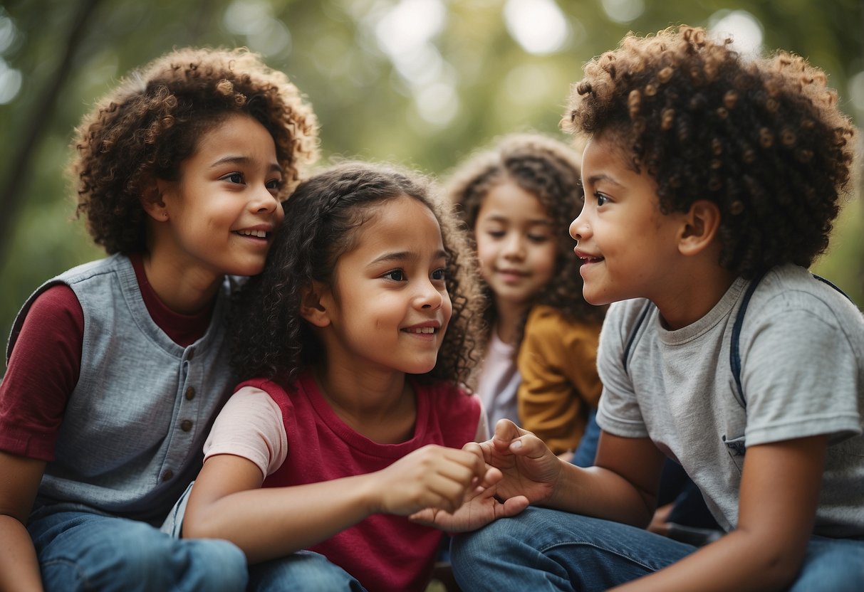 A diverse group of children engage in open communication, problem-solving, and empathy, reflecting a modern parenting style focused on emotional intelligence