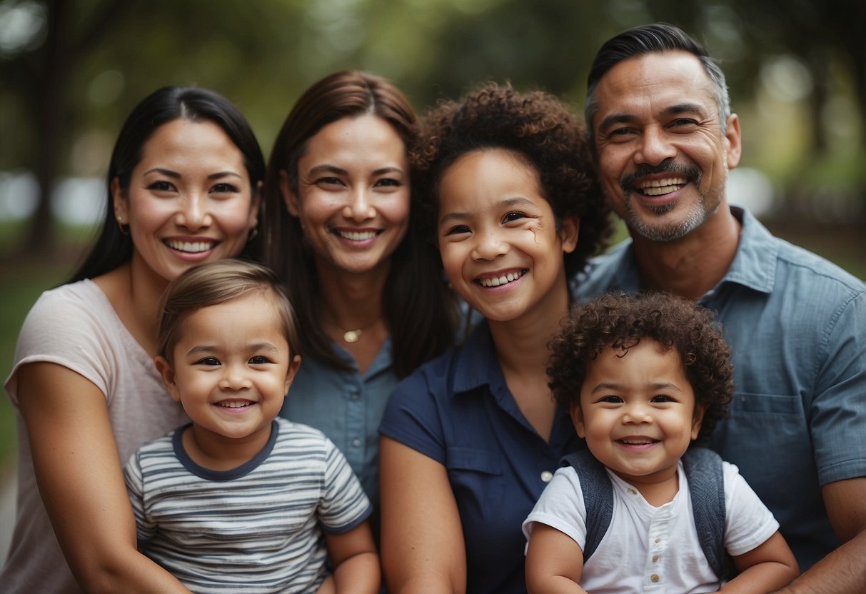 A diverse group of parents from around the world, each displaying unique parenting styles through their actions and interactions with their children