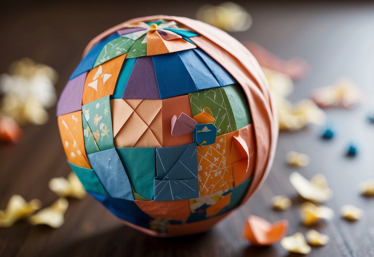 A colorful globe surrounded by diverse symbols of parenting styles from around the world, such as a Japanese origami crane, a Swedish baby box, and an Indian babywearing wrap