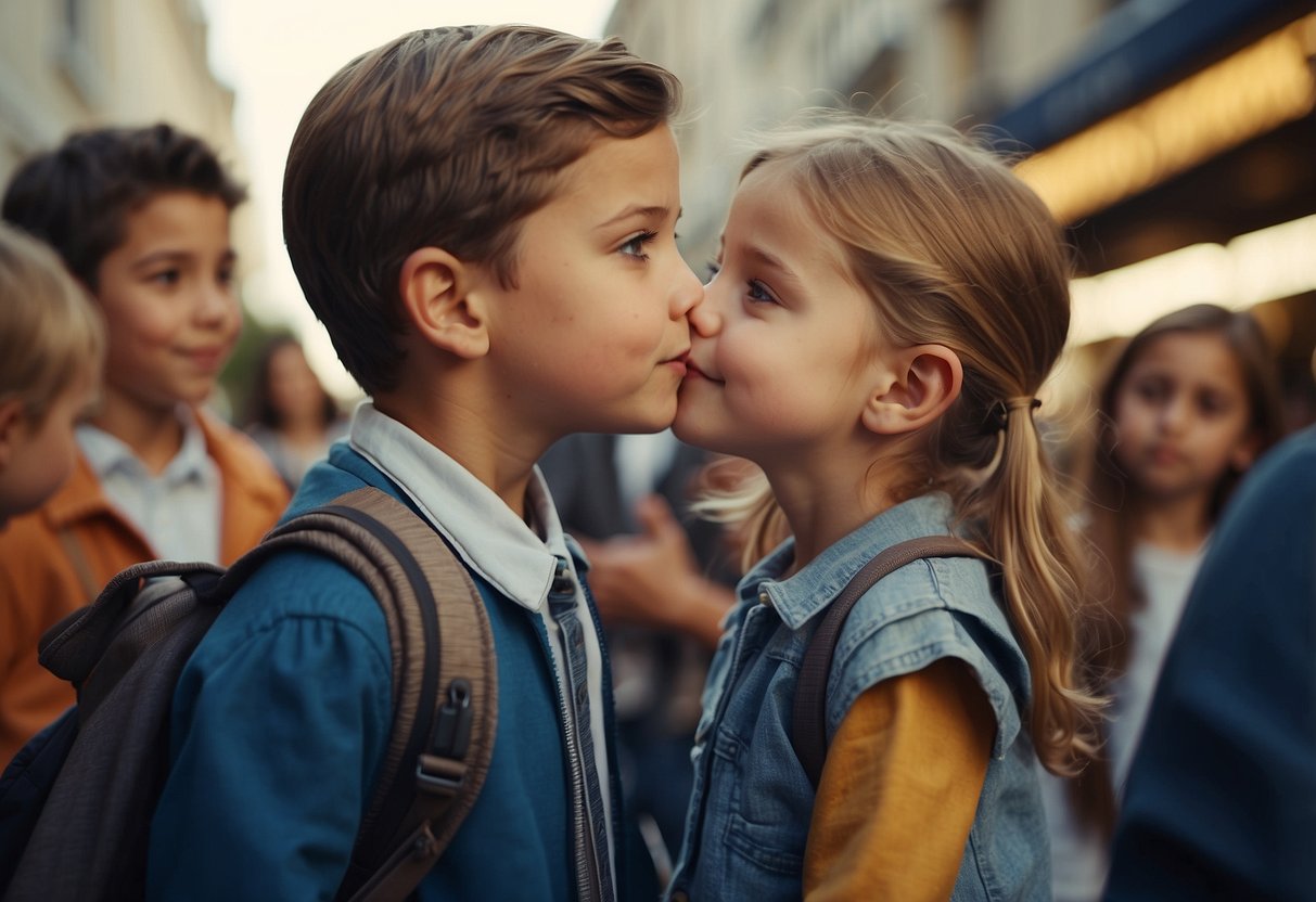 French children politely greet adults with a kiss on the cheek. They use "s'il vous plaît" and "merci" often. They wait for adults to finish speaking before they speak