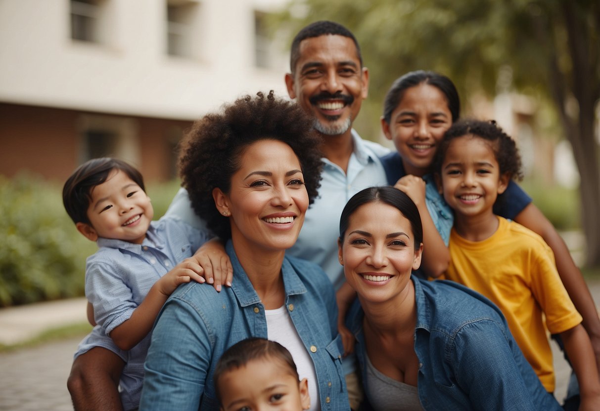 A diverse group of parents from around the world, each representing a different parenting style, engaging with their children in various activities