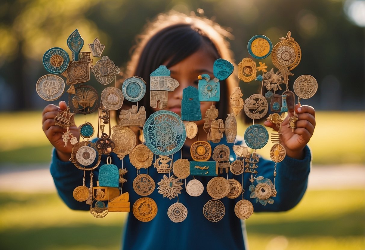 A diverse collection of cultural symbols surrounds a group of children, representing various parenting styles supported by psychological research