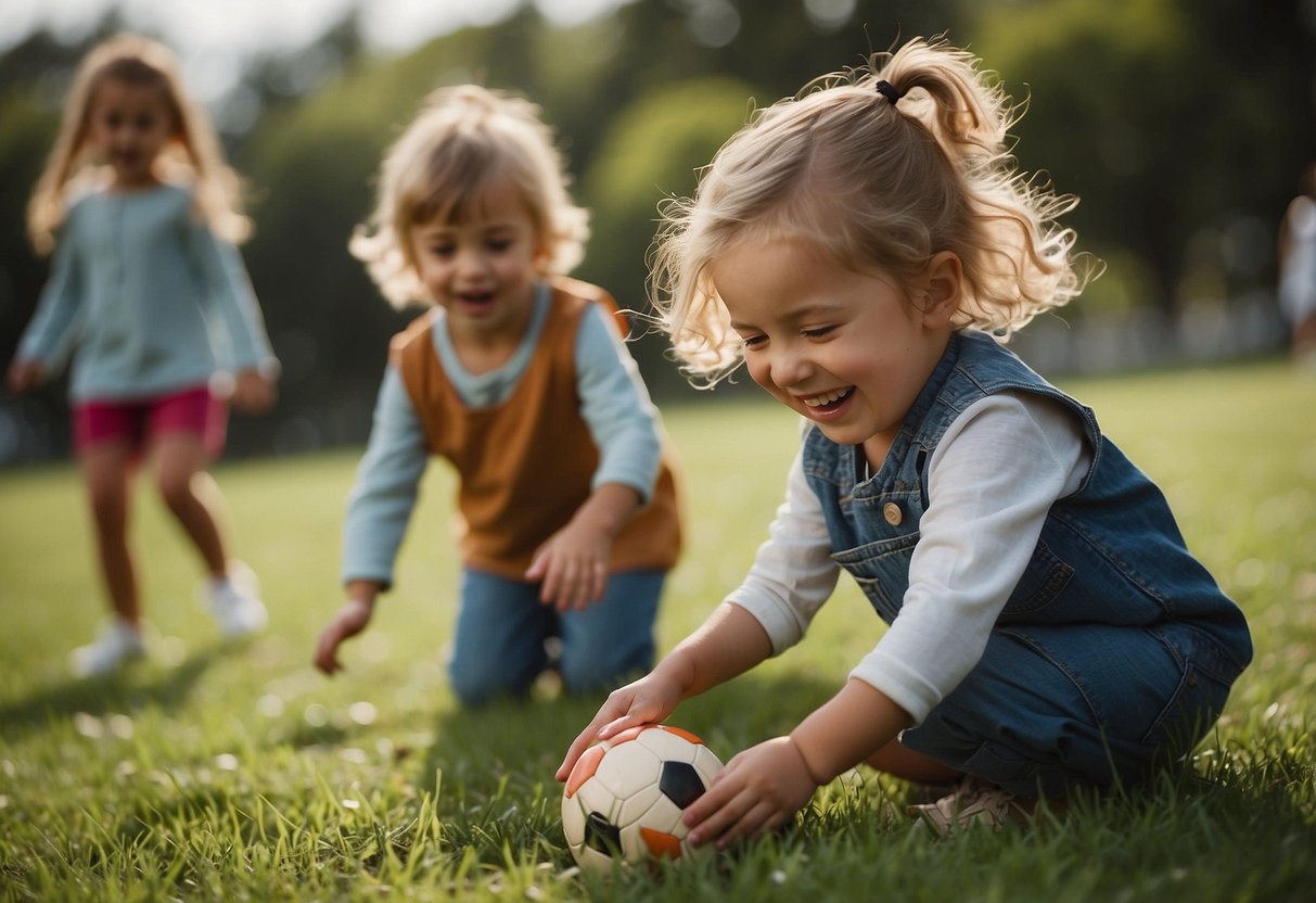 Children playing happily, showing cooperation and empathy. Parents using positive reinforcement and clear communication. Setting boundaries and providing consistent discipline