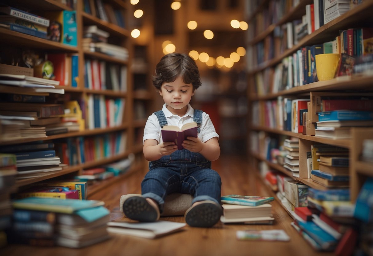 A child surrounded by books, toys, and a supportive environment. The atmosphere is filled with encouragement and high expectations for success