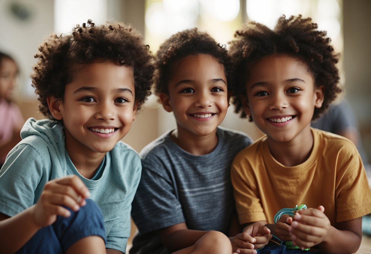 A diverse group of children engaged in various activities, each with unique needs and preferences. A parent or caregiver is present, demonstrating adaptability and understanding of individual parenting styles