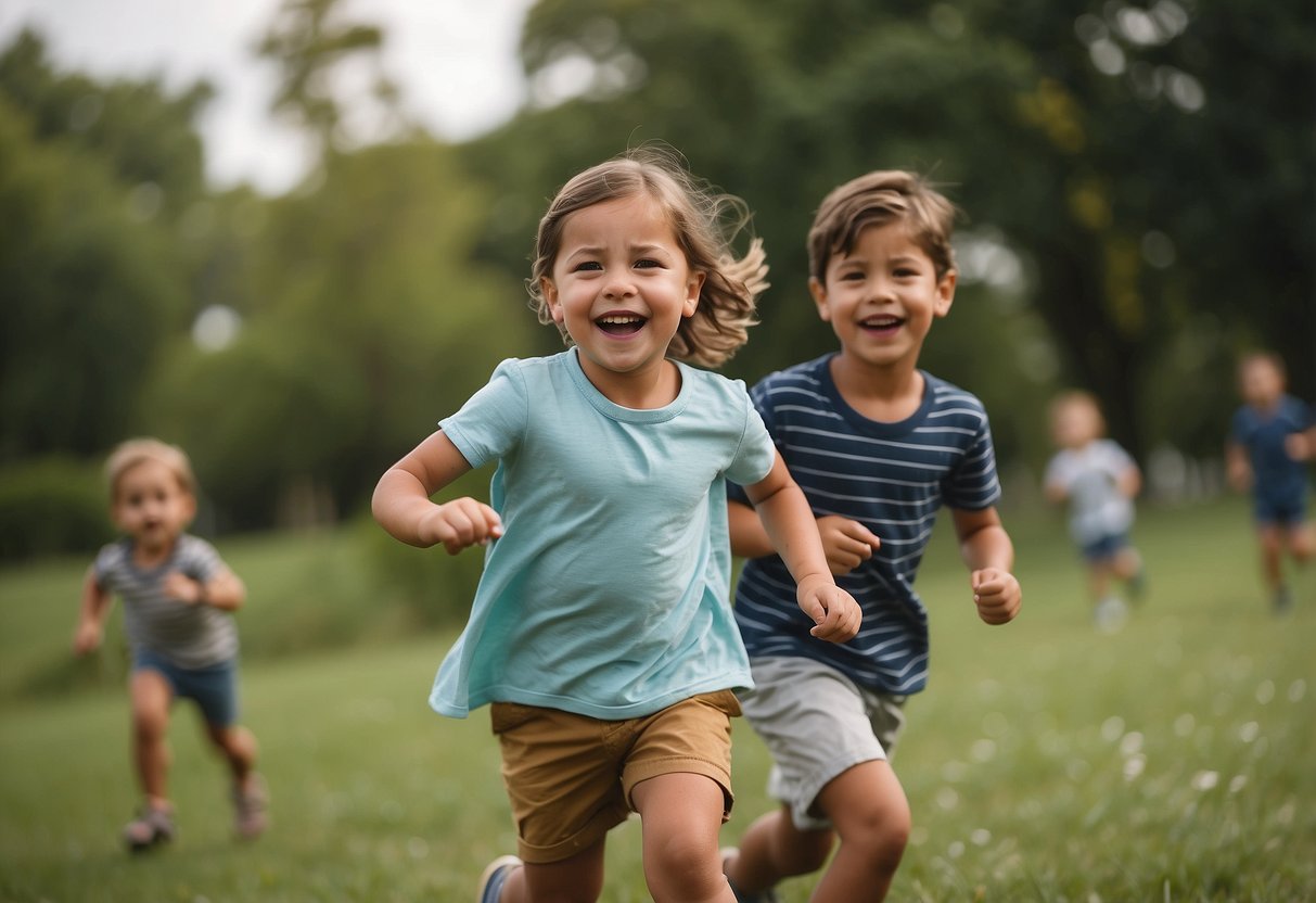 Children playing happily, showing confidence and independence. Parents providing clear rules and guidance, leading to secure and well-adjusted kids