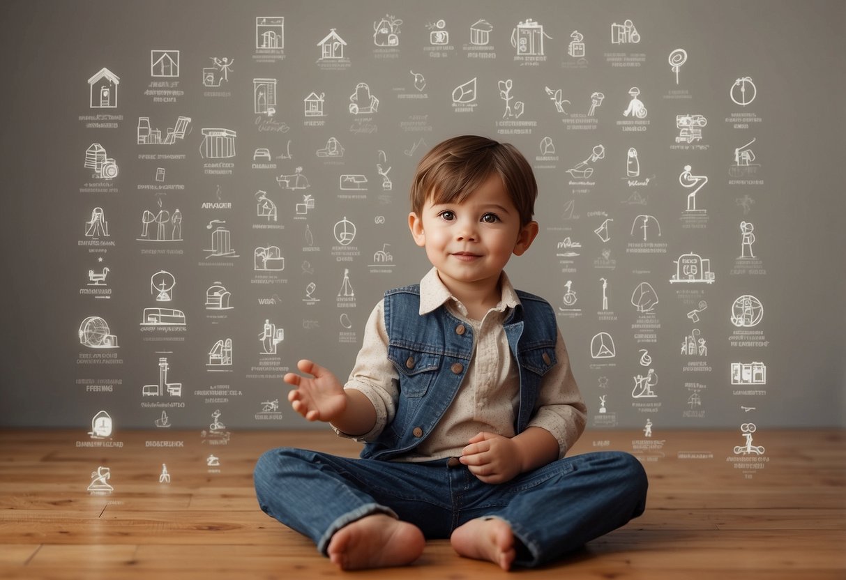 A child surrounded by various parenting symbols: authoritative, permissive, authoritarian, neglectful, positive, attachment, and gentle. Each approach represented by distinct visual elements