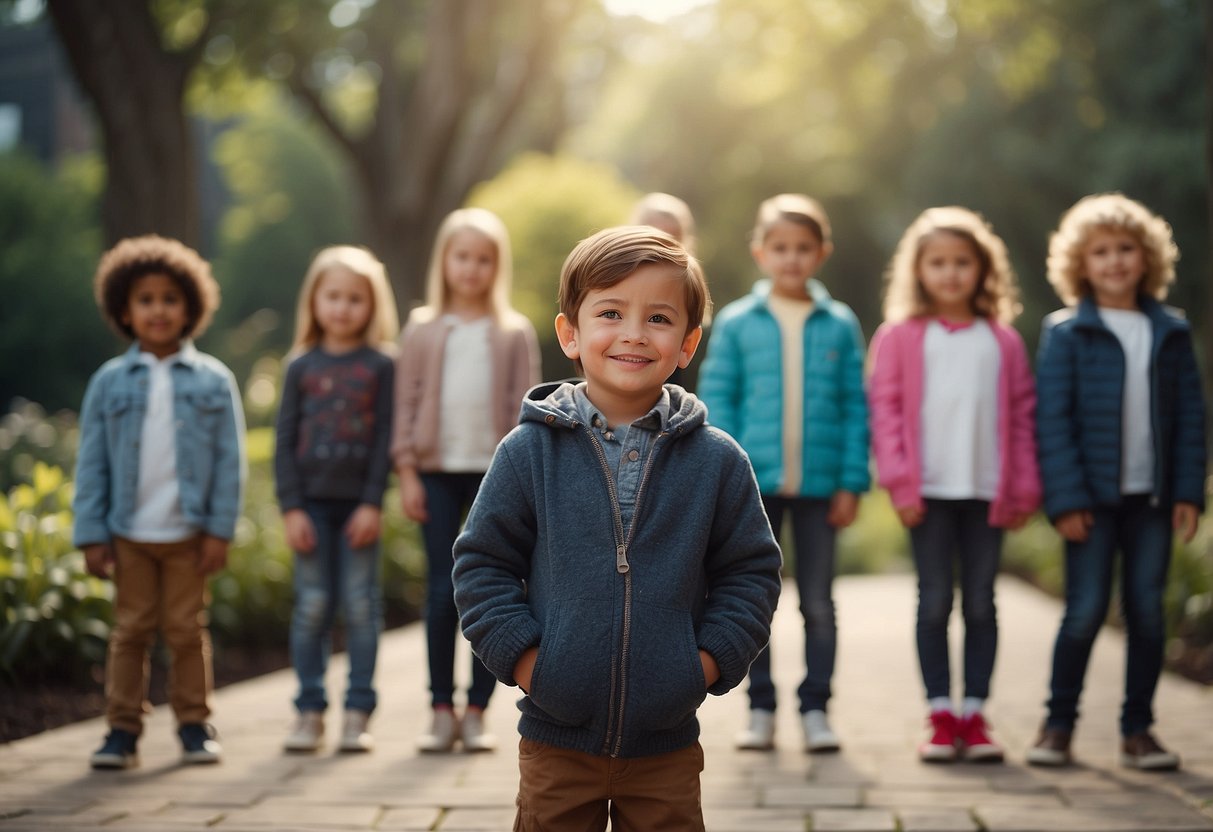 A child standing confidently, surrounded by supportive and nurturing figures, while others are depicted as distant or critical