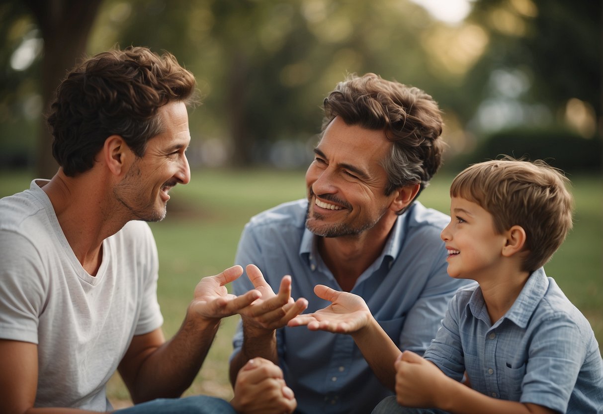 A family sitting together, talking and listening to each other, showing warmth and understanding