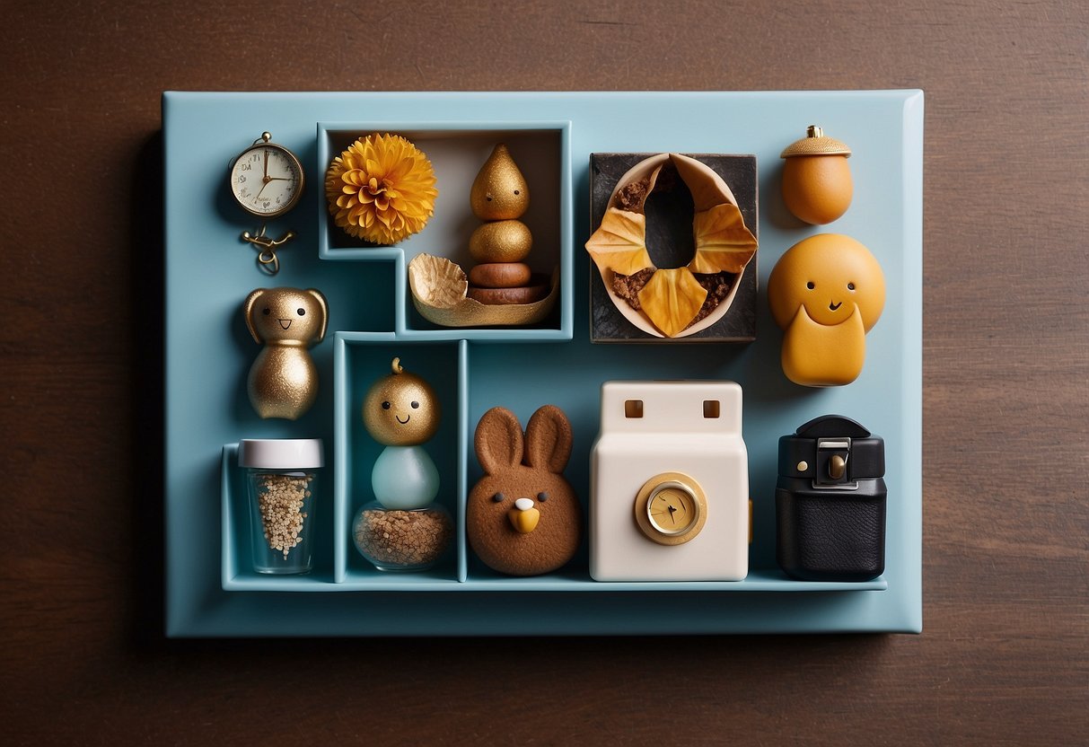 A diverse group of objects symbolizing different parenting styles coming together in harmony, each showcasing their unique strengths