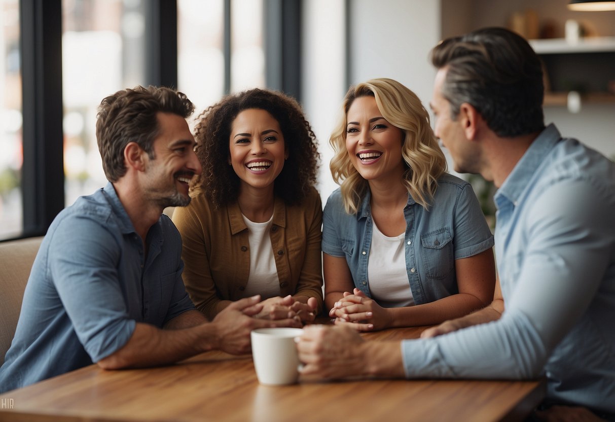 A diverse group of parents engage in open communication, compromise, and mutual respect while co-parenting. They collaborate on decision-making and support each other's parenting styles