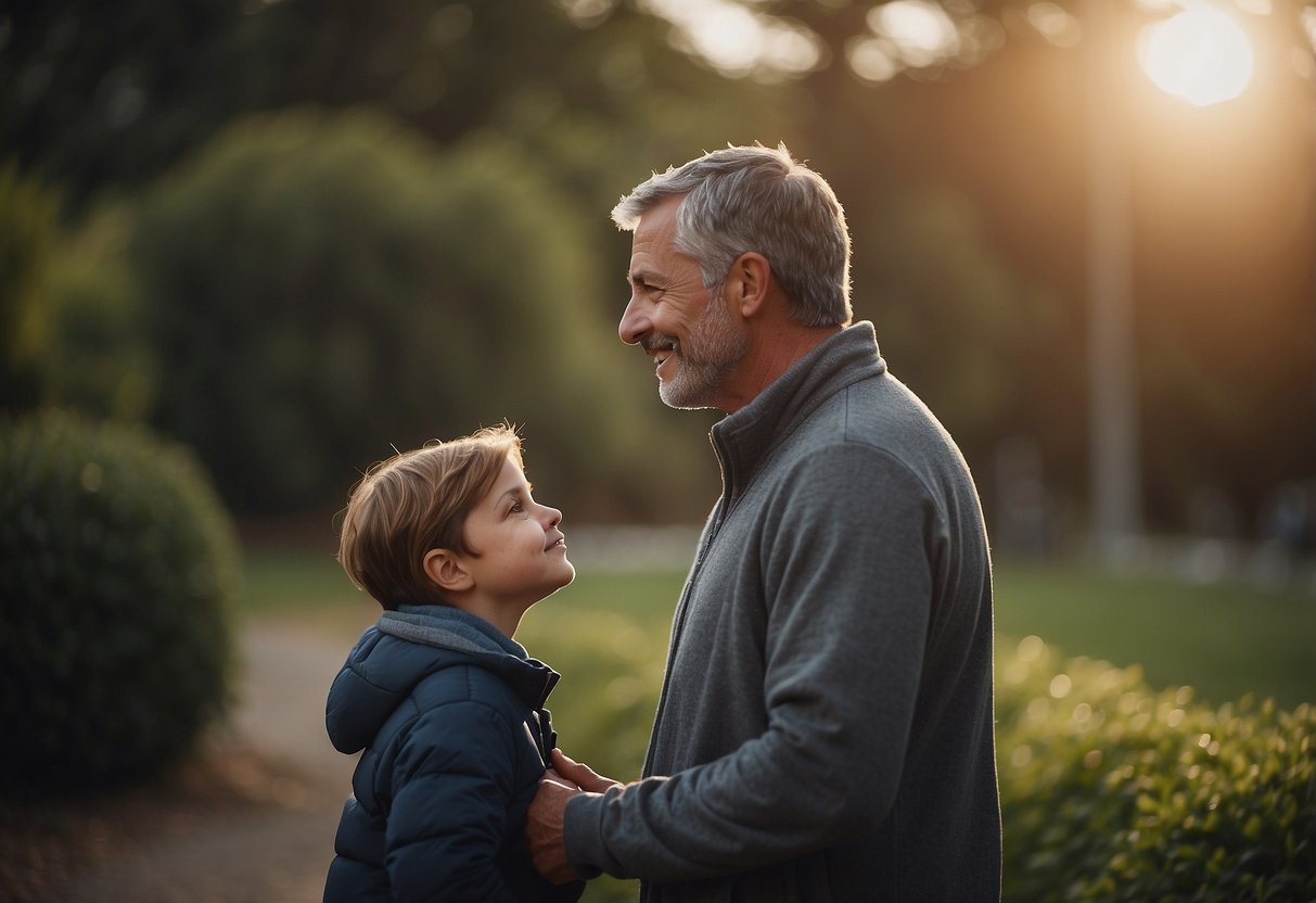 A parent calmly setting boundaries while also showing empathy and understanding towards their child. Using a firm but gentle tone to communicate expectations and consequences. Creating a safe and respectful environment for open communication and mutual understanding