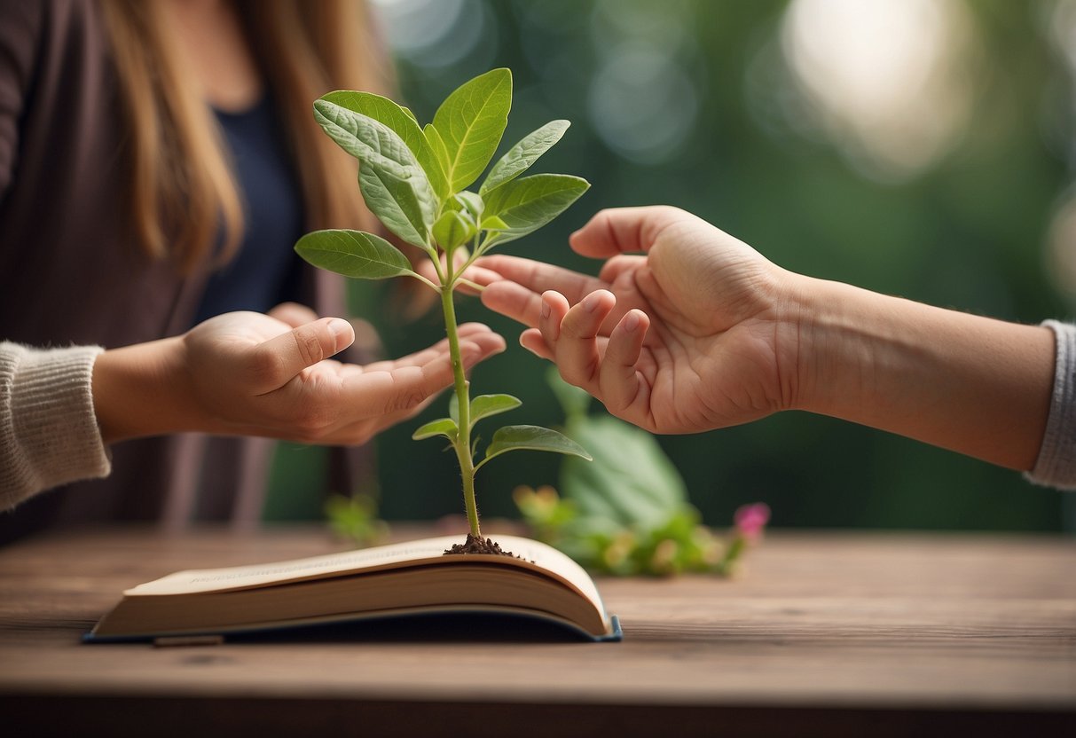 A diverse group of parenting styles in harmony, represented by symbols like a gentle hand, open book, nurturing plant, and supportive community