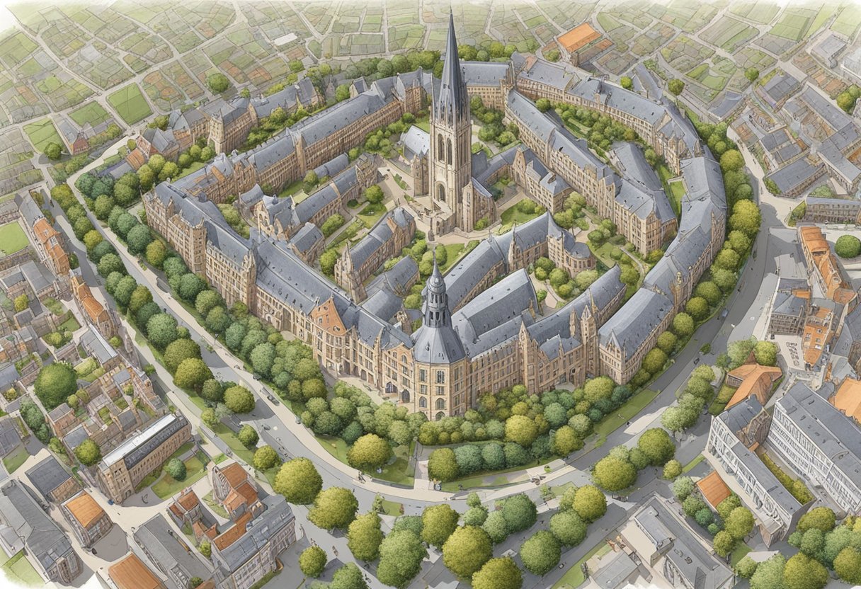 A bird's-eye view of Utrecht's colleges and universities, with distinct buildings and green spaces