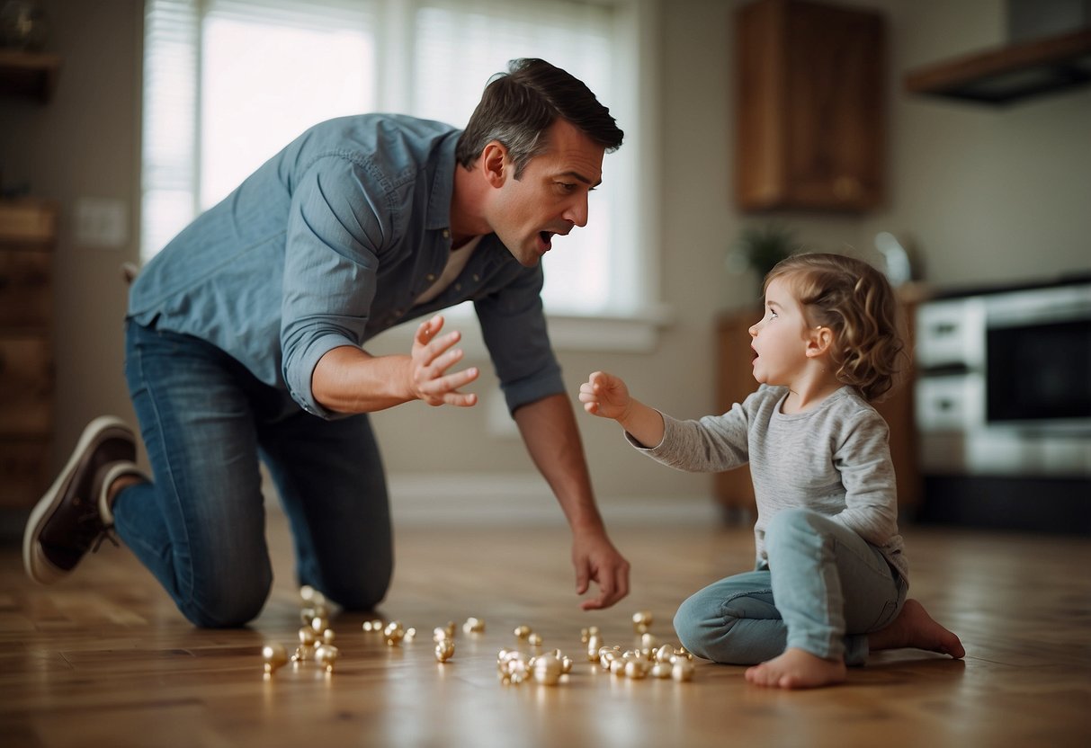 Various parenting styles clash in a chaotic household. Authoritative, permissive, and authoritarian methods create a tense environment. Siblings argue, while parents struggle to maintain control