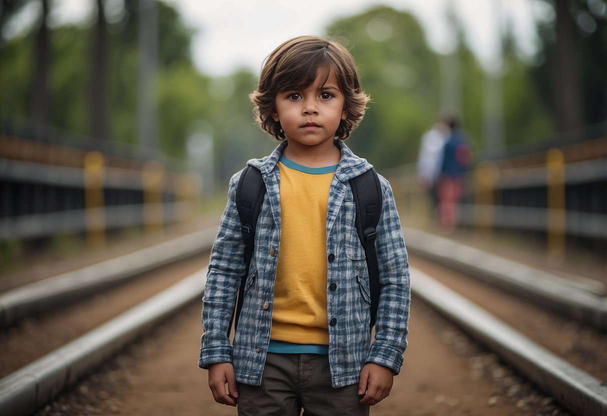 A child standing between two sets of rules, one strict and one lenient, with conflicting boundaries and discipline methods