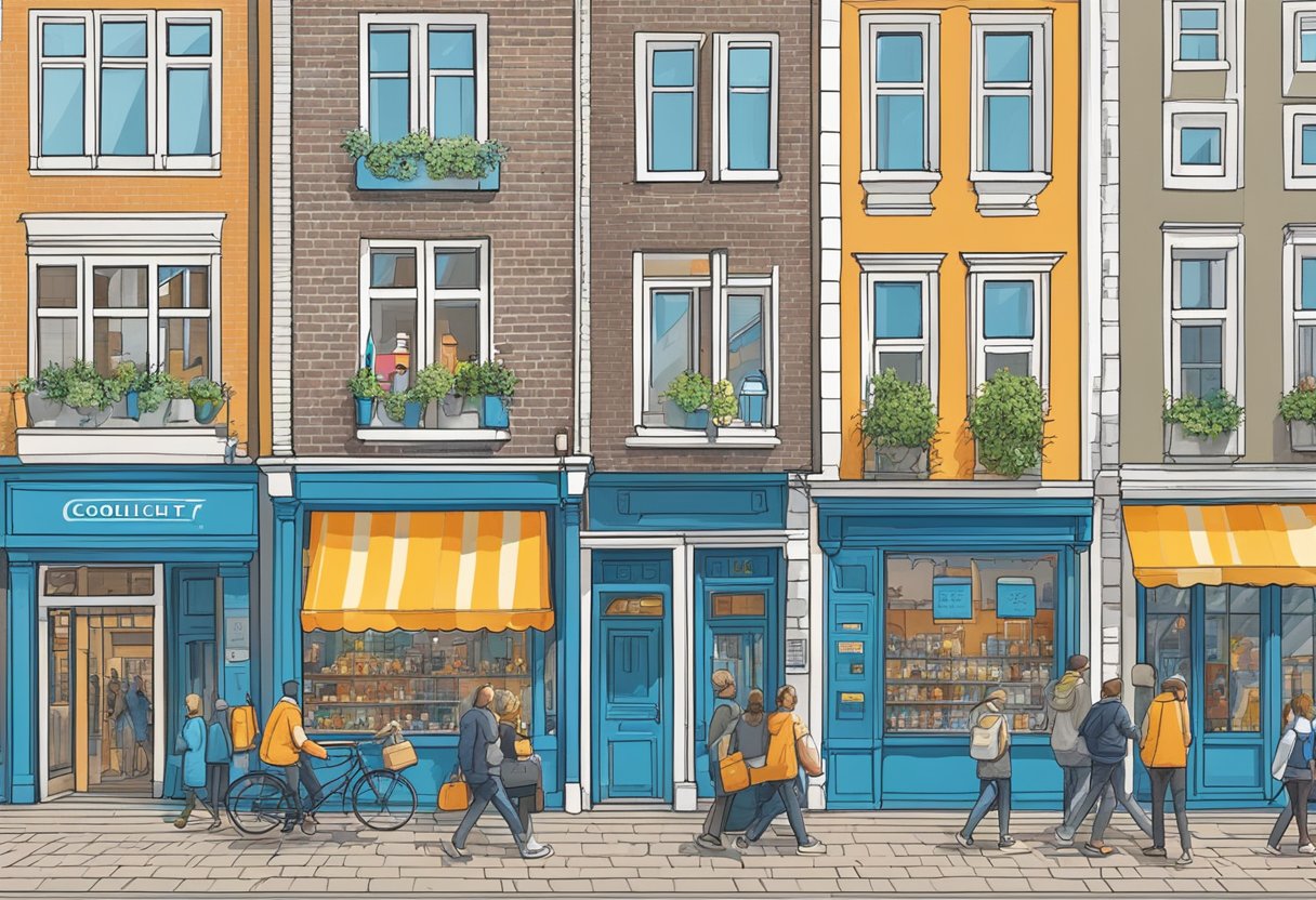 A bustling street in Utrecht with a prominent Coolblue storefront