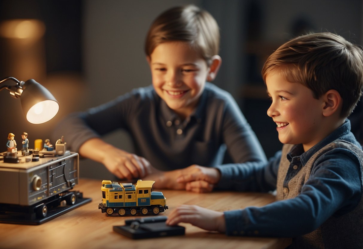 A child happily completing a task with a smile and a sense of accomplishment, while a parent looks on with a warm and approving expression