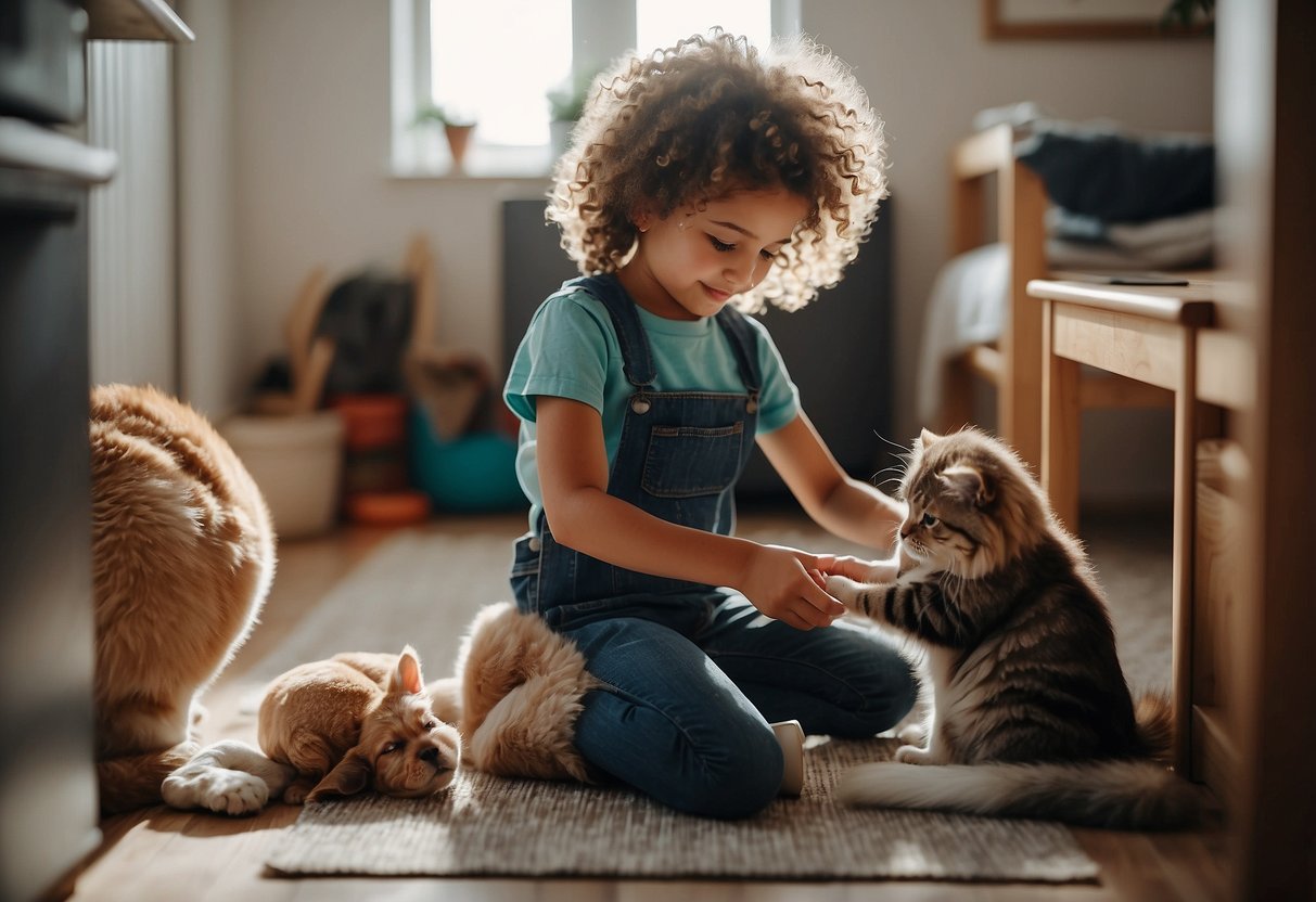 Children completing chores independently, organizing their belongings, and taking care of pets. Parents providing guidance and setting expectations