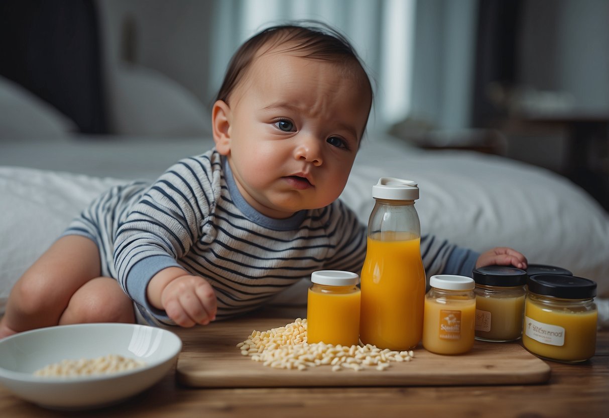 Newborns surrounded by feeding items, with incorrect feeding techniques labeled. Corrections shown nearby