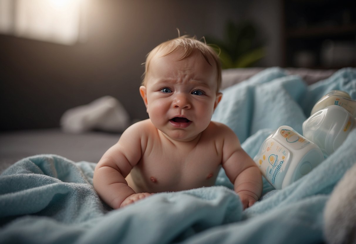 A crying newborn with less than six wet diapers a day, showing signs of not getting enough milk