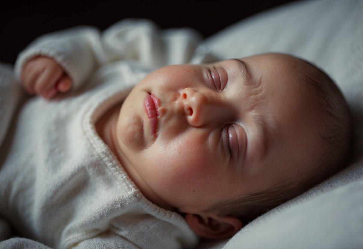 A drowsy, limp newborn lies listlessly, with closed eyes and a lack of energy, indicating potential signs of insufficient milk intake