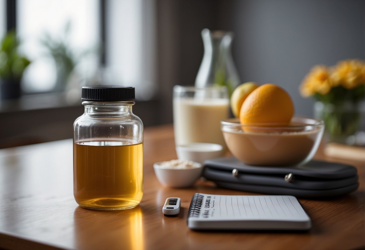 A bottle of formula, a clean and organized feeding area, a timer for tracking feedings, a comfortable chair for the caregiver, and a notebook for recording feeding times and amounts