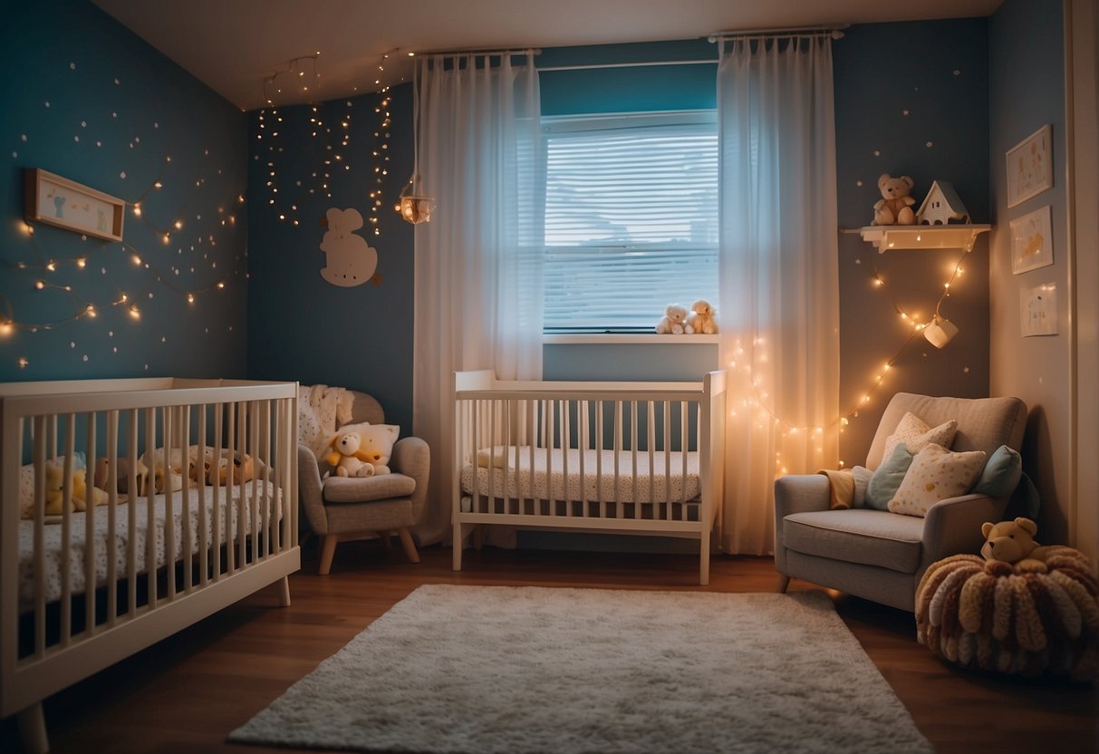 A cluttered nursery with bright lights and loud noises disrupts a baby's sleep