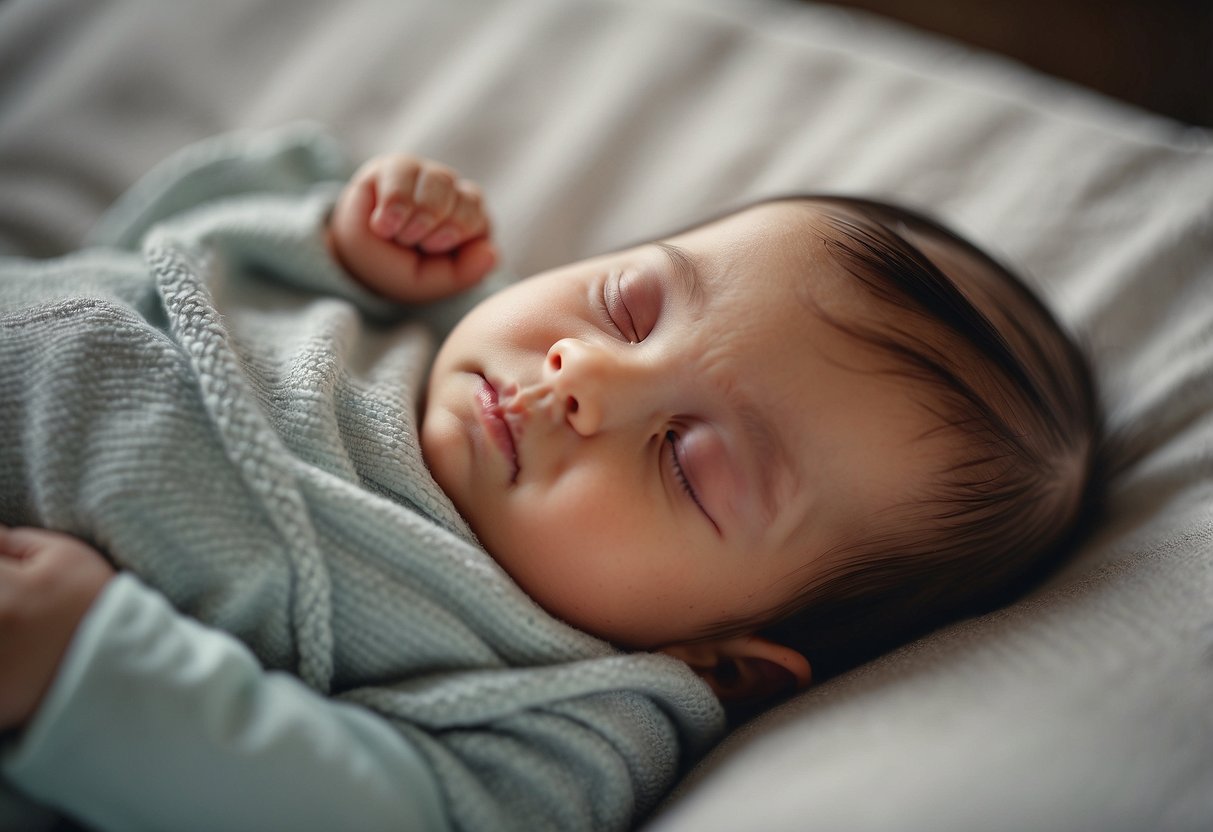 A peaceful sleeping baby surrounded by myths about newborn sleep