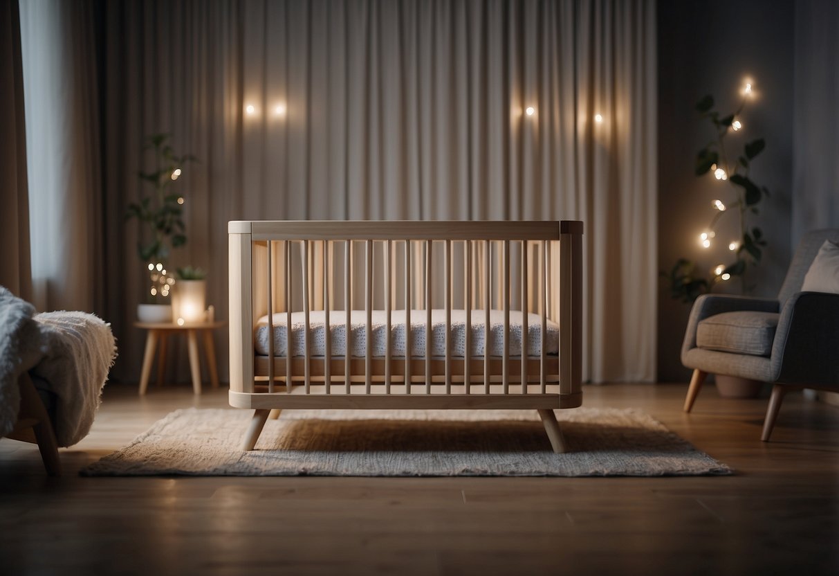 A crib gently rocks back and forth, creating a soothing motion for a sleeping newborn