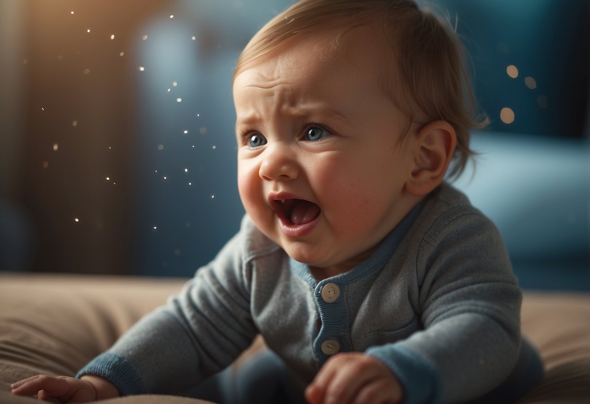 A baby cries with a "Eairh" sound, grimacing