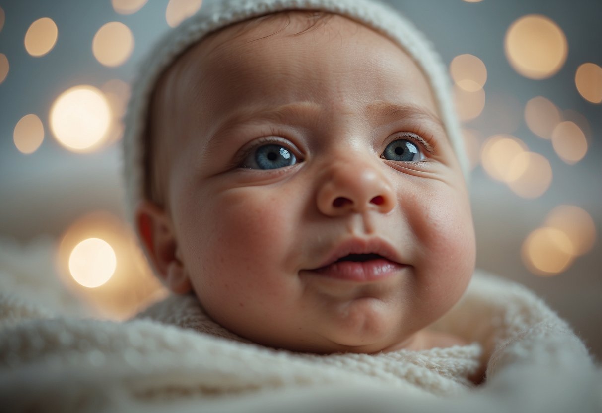 A newborn gazing up at a smiling face, mirroring the expressions of joy and contentment