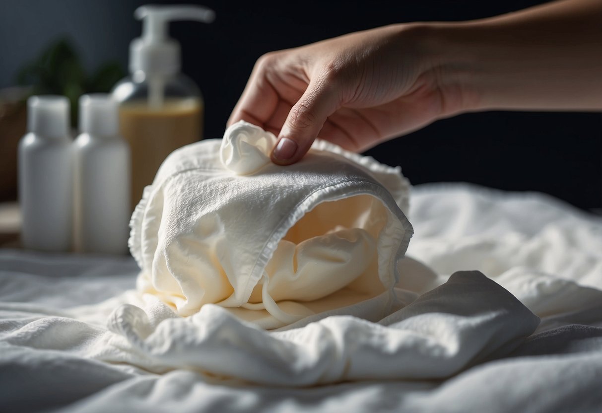 A hand squeezes a small amount of diaper cream onto a soft, clean diaper