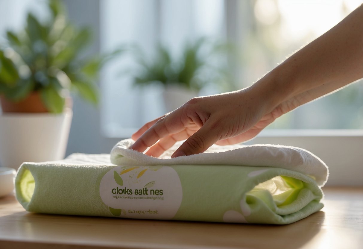 A soft, gentle hand reaches for a pack of baby wipes on a clean, organized changing table. The wipes are being used to clean a newborn's delicate skin, preventing common skin issues