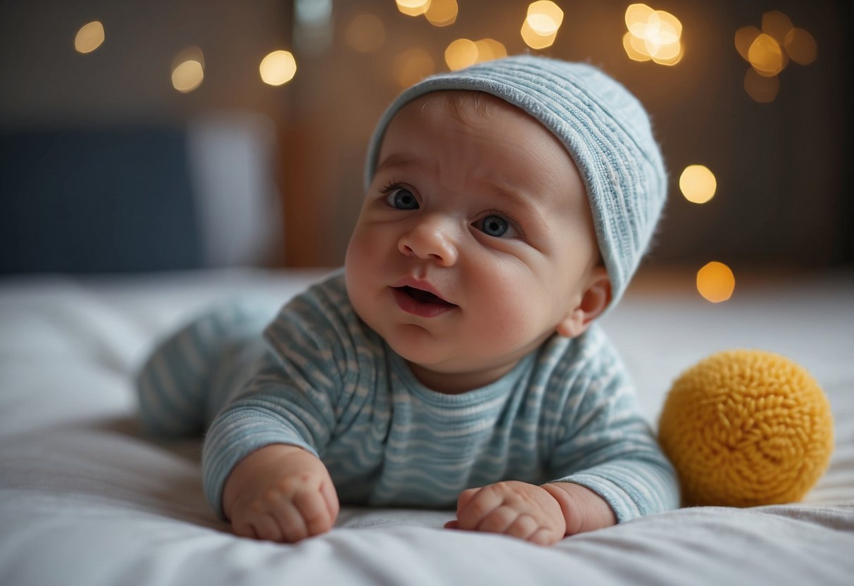 A baby's first three months: eye contact, smiling, grasping objects, tracking movement, pushing up on arms, kicking legs, cooing, following sounds, reaching for objects, rolling over