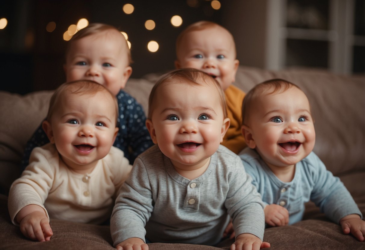 Babies reacting to unexpected sounds, giggling and smiling