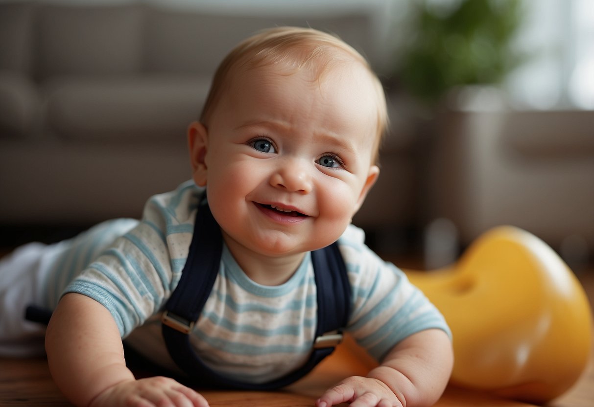 A baby's first smile, lifting head, reaching for objects, rolling over, sitting up, crawling, and standing with support