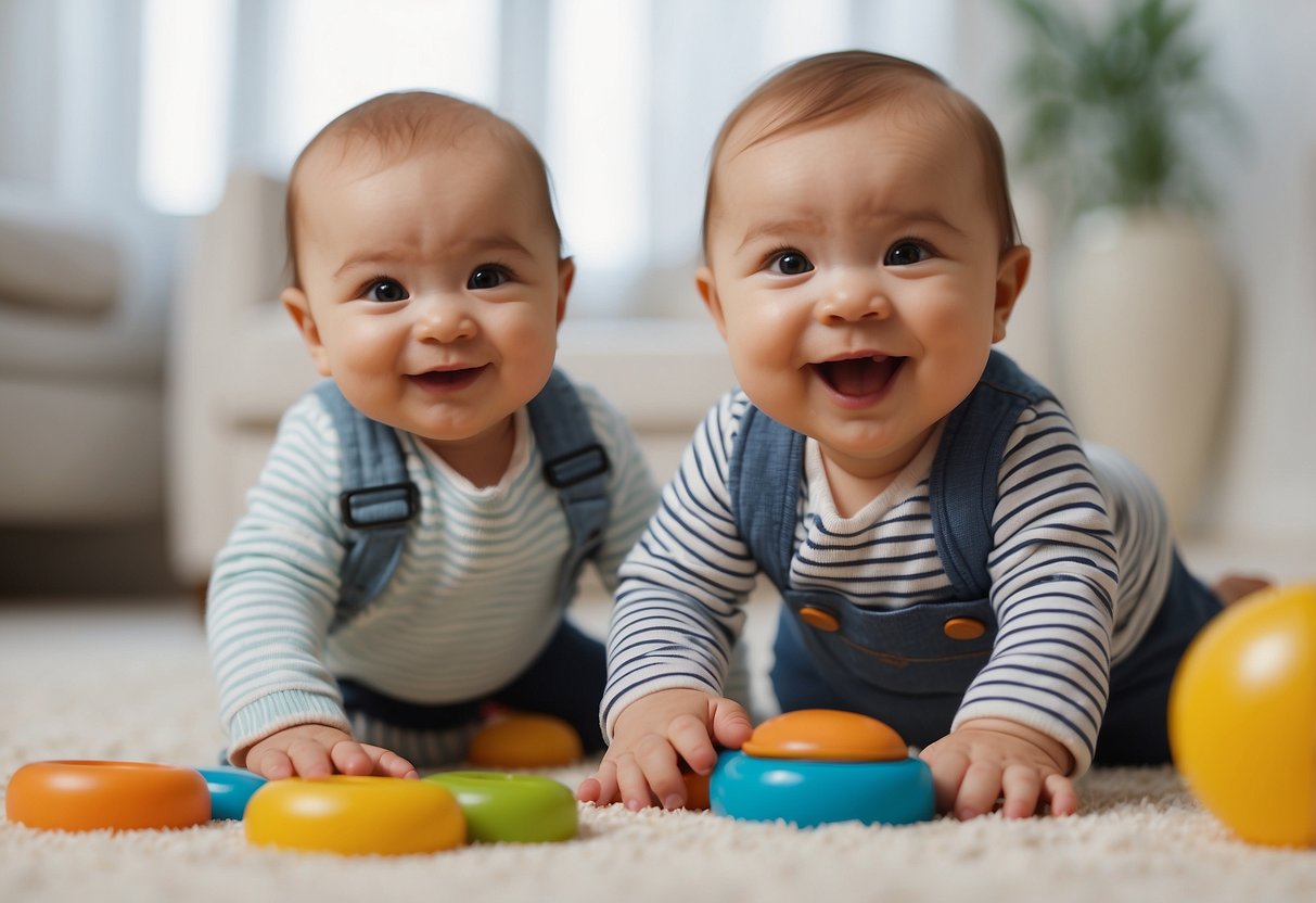 A baby's first smile, reaching for a toy, rolling over, sitting up, babbling, crawling, standing, and taking first steps