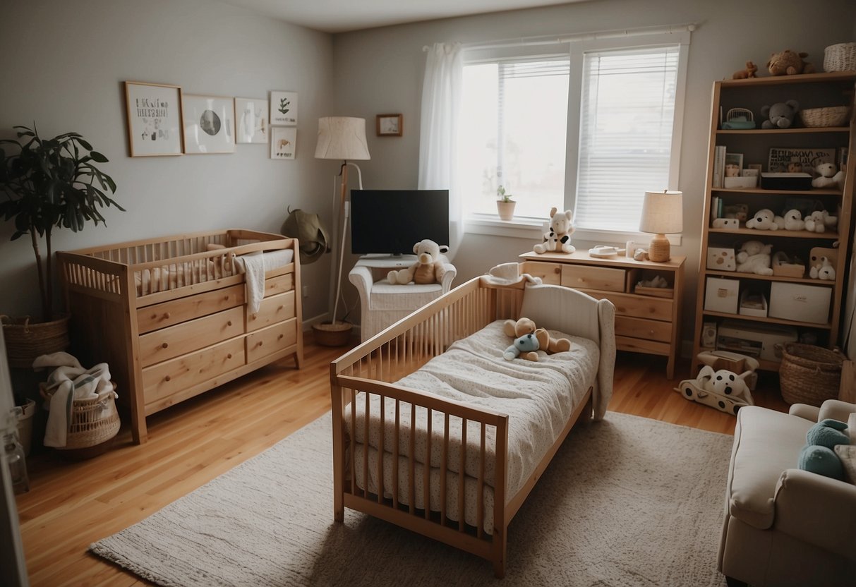 A cluttered nursery with loose cords, sharp edges, and unsecured furniture poses hidden hazards to a newborn