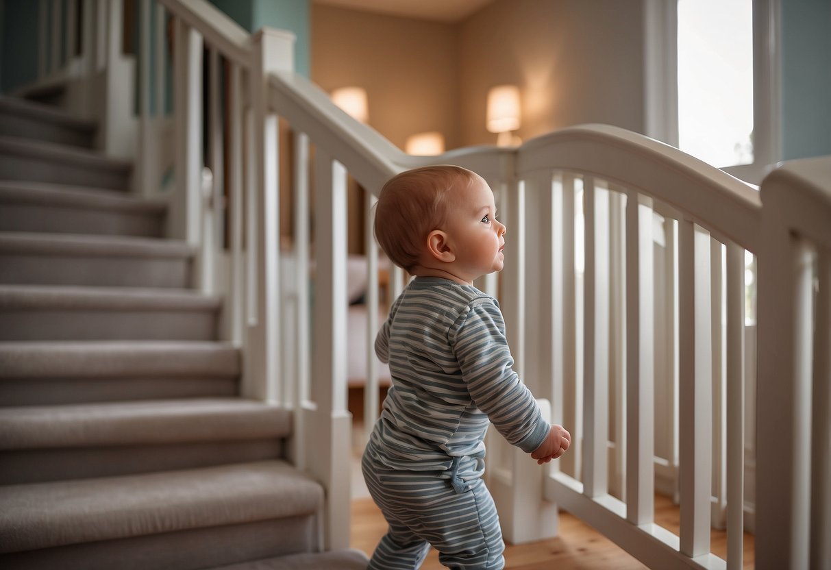 Furniture secured to walls in a baby's room. Safety latches on cabinets and drawers. Outlet covers in place. Stair gates installed. Sharp corners padded