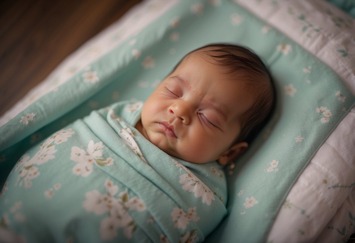 A newborn baby peacefully sleeping in a SwaddleMe Original Swaddle, surrounded by helpful parenting items that save time and reduce stress