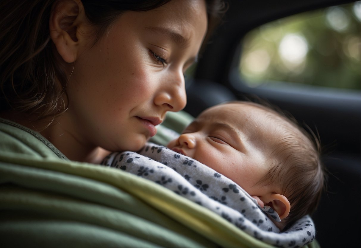 A baby peacefully sleeps in a Boba Wrap carrier, while a parent multitasks with ease. The carrier allows for hands-free parenting, reducing stress and saving time