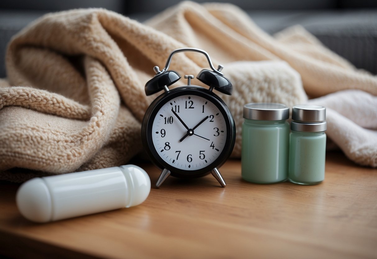 A baby bottle and formula on a clean, clutter-free surface, with a soft, cozy blanket nearby. A clock or timer to indicate feeding schedule