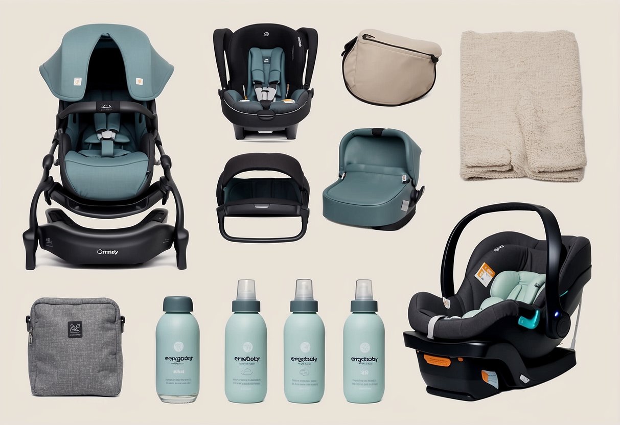 The Ergobaby Omni 360 Carrier surrounded by 10 newborn essentials