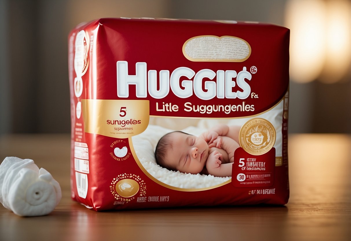 A package of Huggies Little Snugglers diapers surrounded by budget-friendly newborn essentials