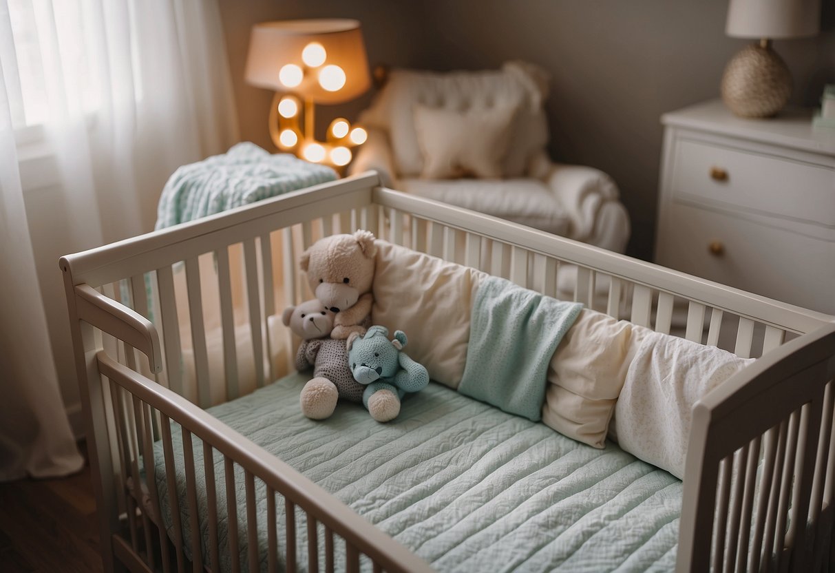 A sturdy crib with soft bedding, a reliable car seat, a diaper changing station, and a well-stocked supply of baby clothes and blankets