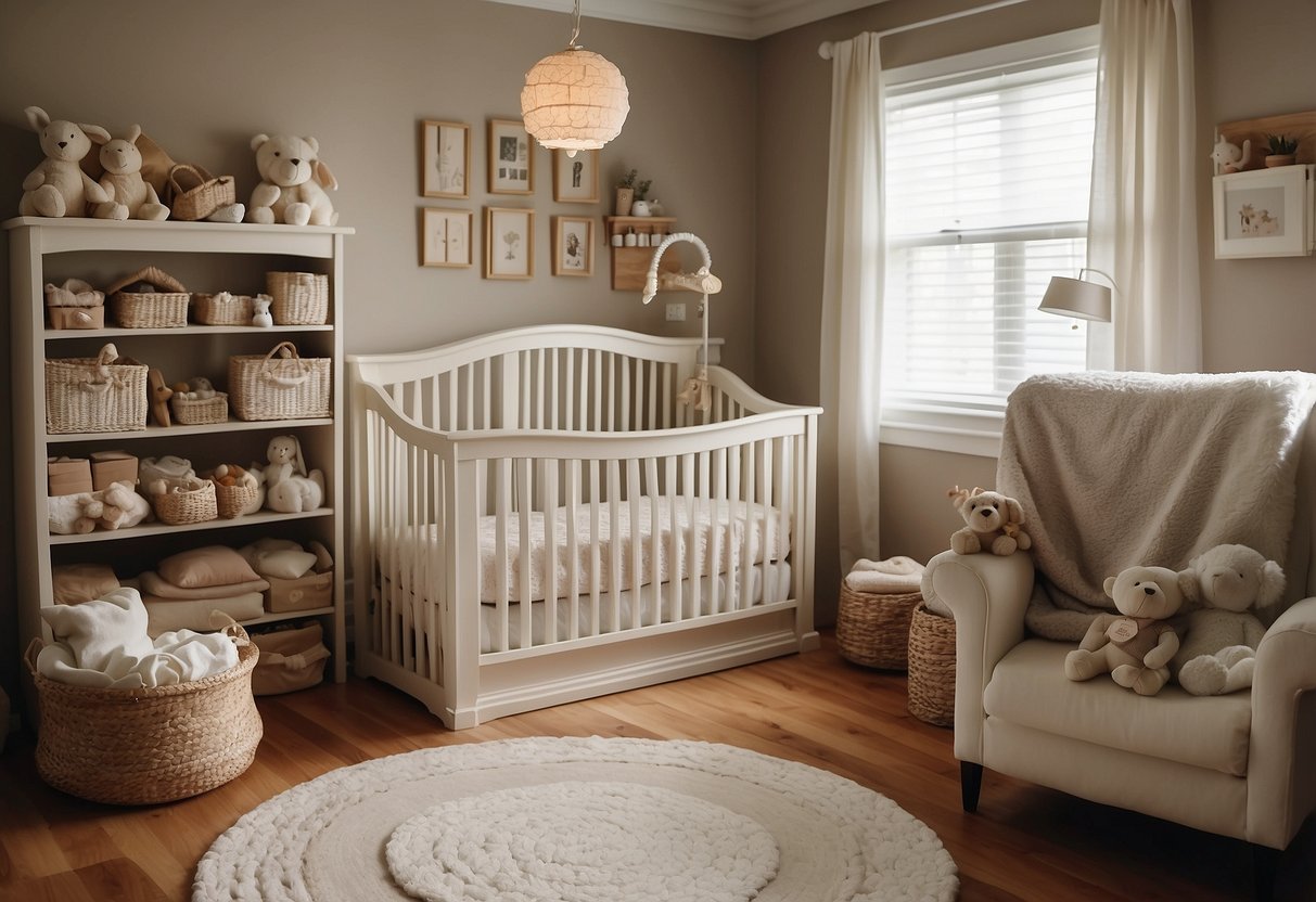 A cluttered nursery with various newborn care items scattered around. Real moms' top-rated products are highlighted on a shelf