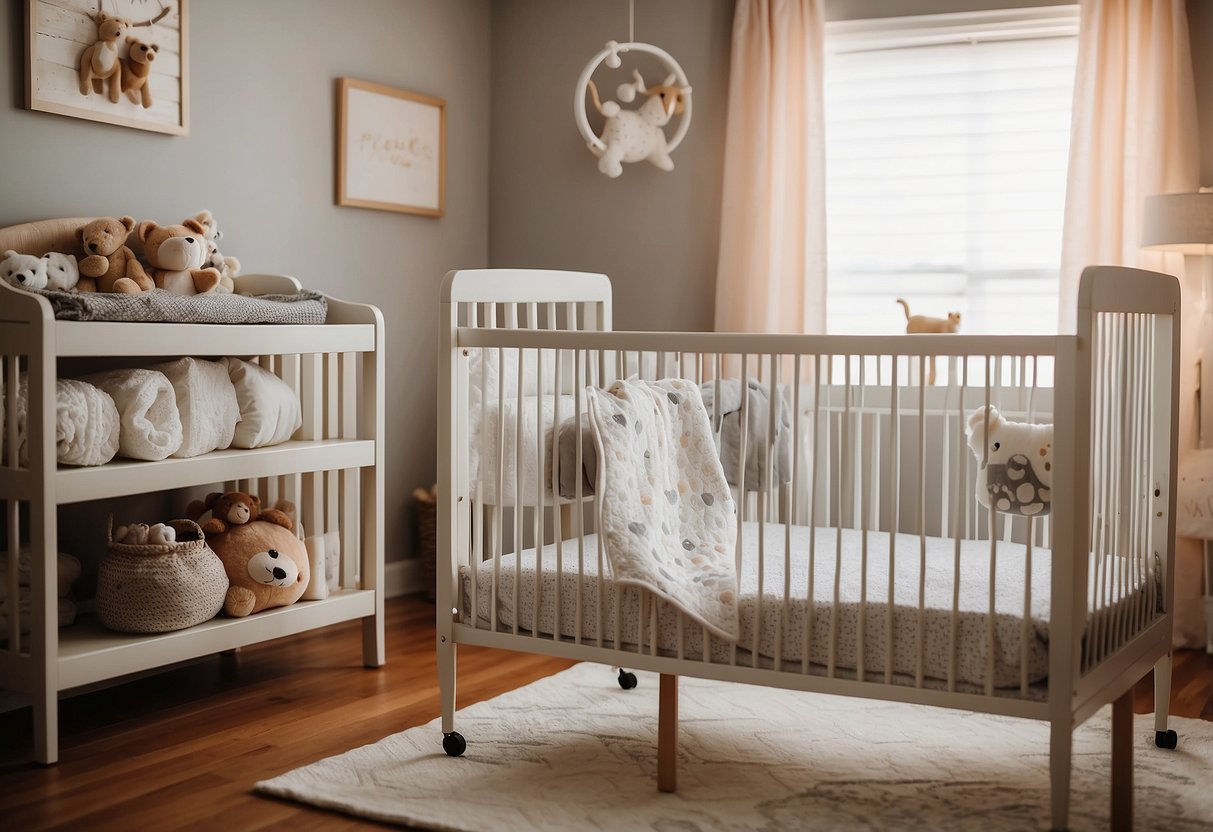 A cozy nursery with a Graco Pack 'n Play Playard as the focal point. Soft blankets, toys, and baby essentials are neatly arranged around the playard