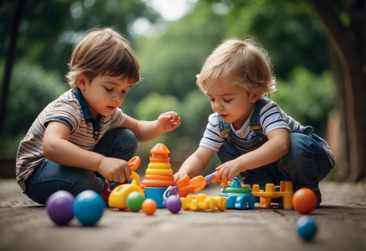 Children play with toys, struggle to hold utensils, and have difficulty with balance and coordination